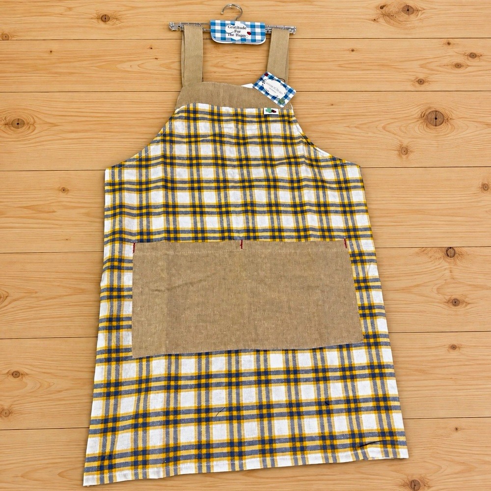 Japanese  Plaid Fabric Apron w/ Front Pocket, [A4]